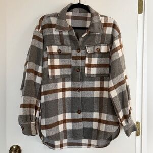 Plaid Shacket Jacket in Gray, Brown & Cream